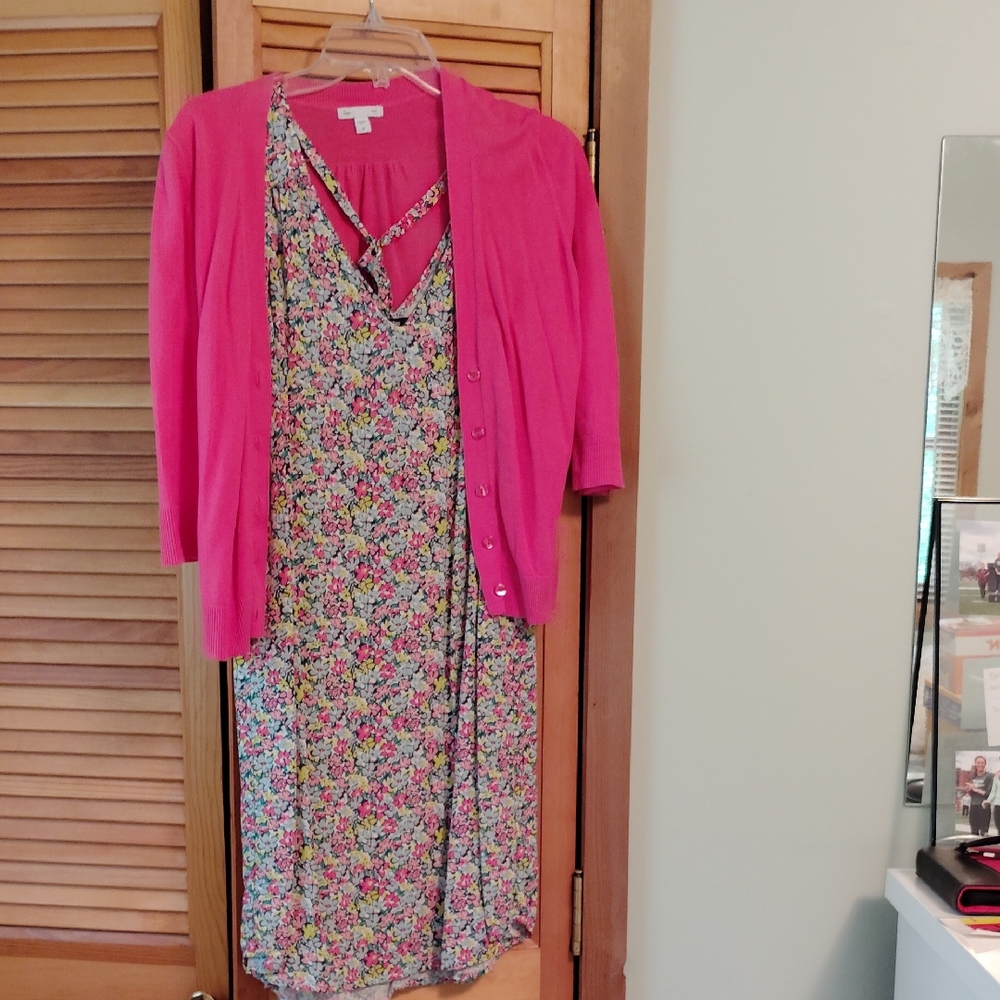 Floral Dress with Pink Cardigan